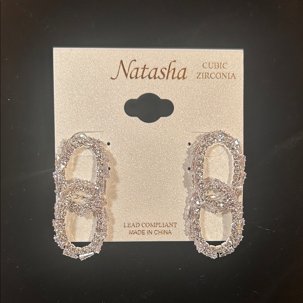 Natasha Couture Silver Cubic Zirconia Earrings